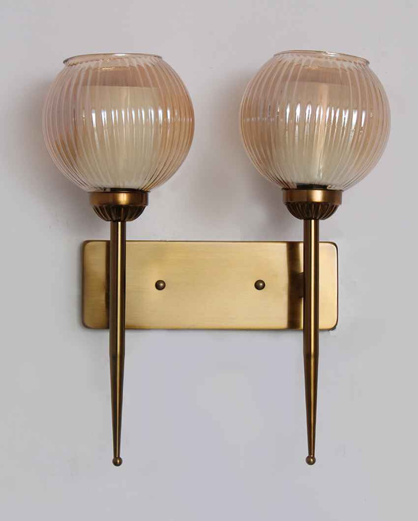 Antique Double Arm Wall Light with Ribbed Glass Metal Light | 4 x 4 x 16 inches