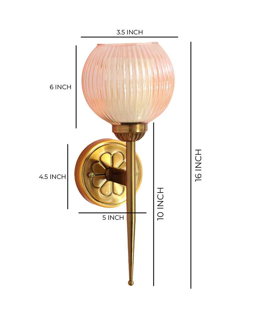 Antique Finish Wall Light with Ribbed Amber Glass Metal Light | 4 x 4 x 16 inches