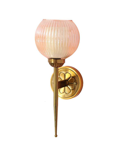 Antique Finish Wall Light with Ribbed Amber Glass Metal Light | 4 x 4 x 16 inches