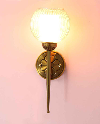 Antique Finish Wall Light with Ribbed Amber Glass Metal Light | 4 x 4 x 16 inches