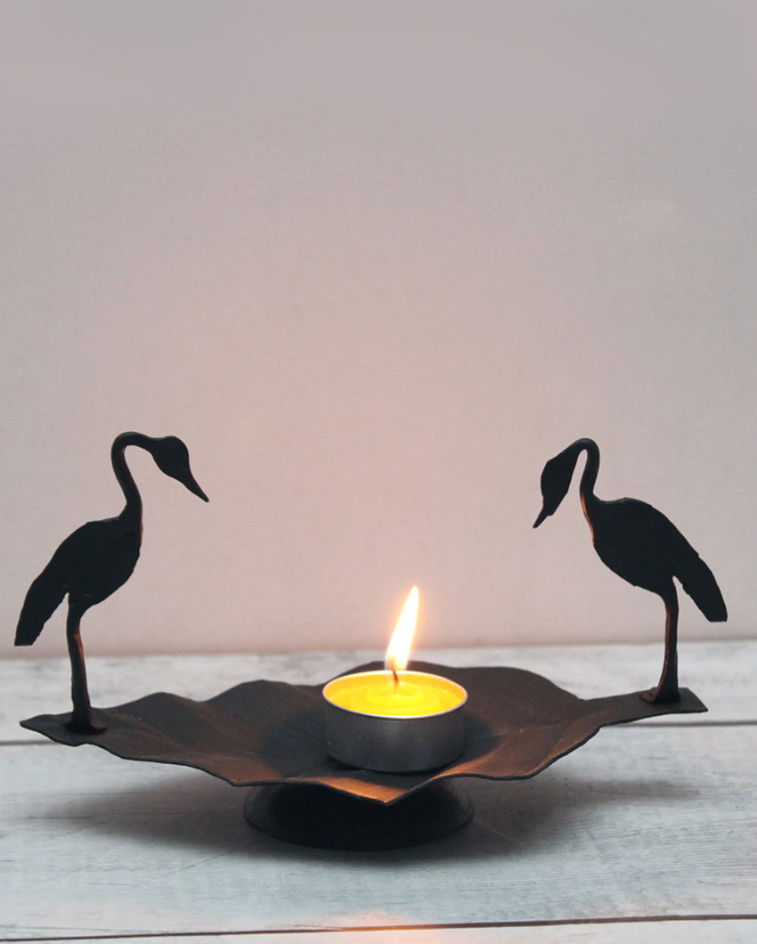 Birds on Leaf Bastar Dhokra Art Tea Light Candle Holder | 8 x 3 x 3 inches