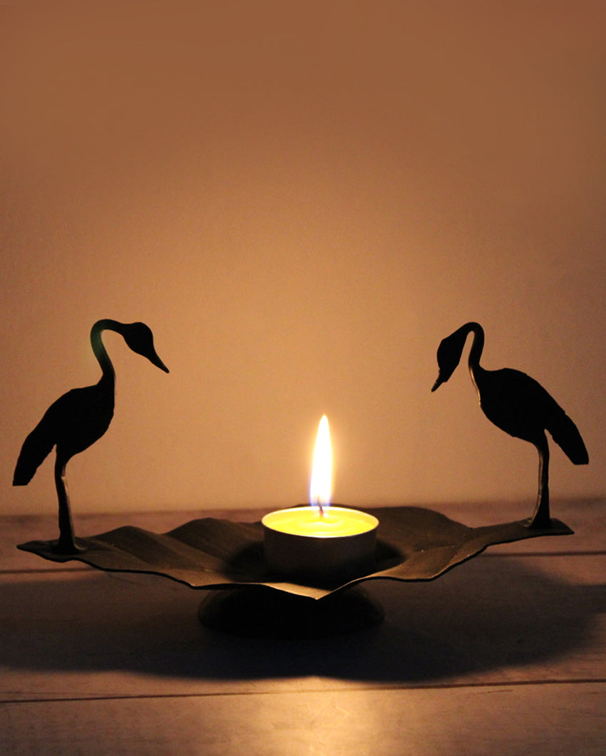 Birds on Leaf Bastar Dhokra Art Tea Light Candle Holder | 8 x 3 x 3 inches