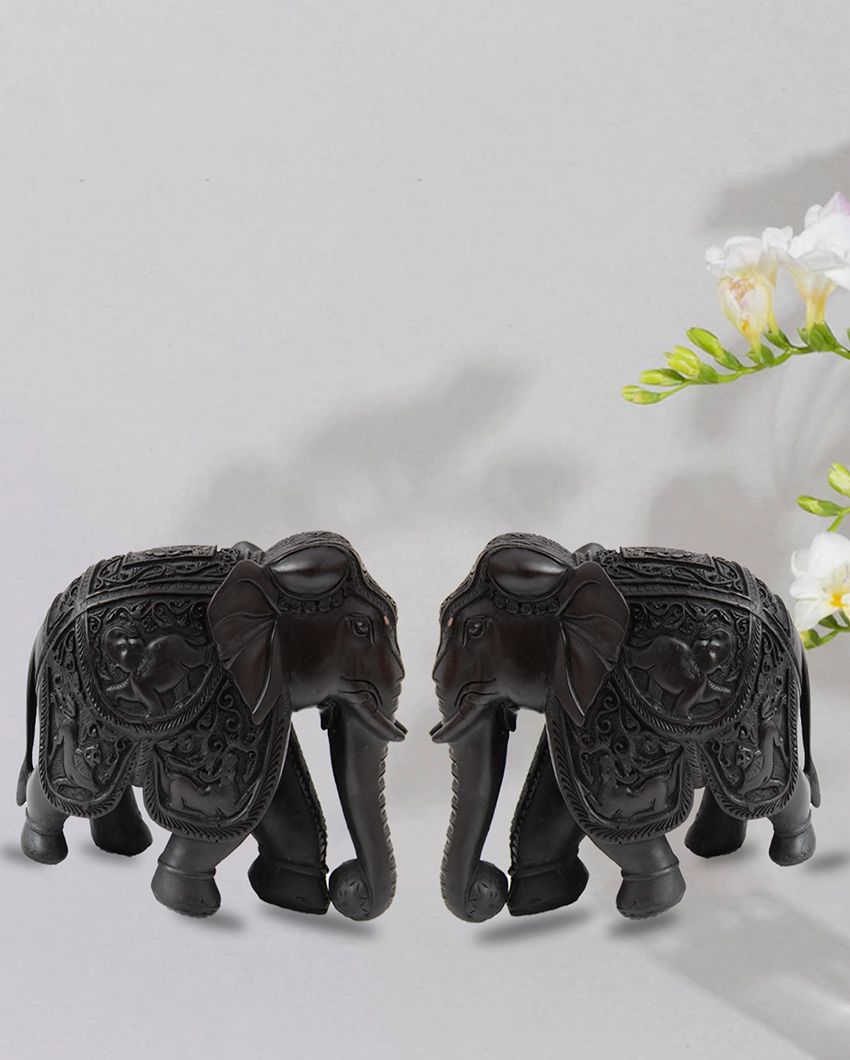 Handicraft Elephant Marble Stone Statues Showpiece | Set of 2