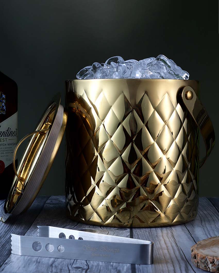 Luxurious Elegant Diamond Ice Bucket With Lid & Tong | 7 x 12 inches