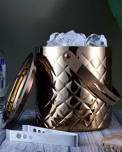 Luxurious Elegant Diamond Ice Bucket With Lid & Tong | 7 x 12 inches