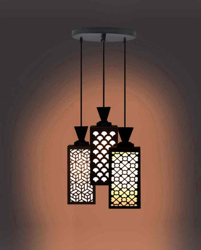 Ambiental 3 Lights Foyer Wooden Pendant Ceiling Lamp | 8 x 4 x 35 inches