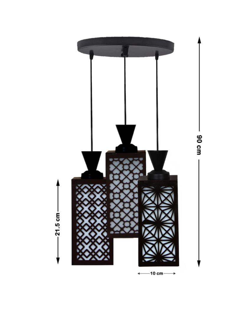 Artístico 3 Lights Wooden Premium Foyer Ceiling Lamp | 8 x 4 x 35 inches