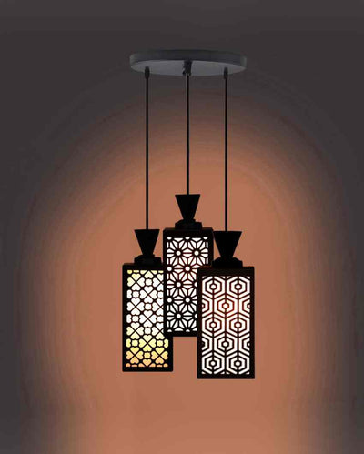 Estético 3 Lights Wooden Premium Foyer Ceiling Lamp | 8 x 4 x 35 inches