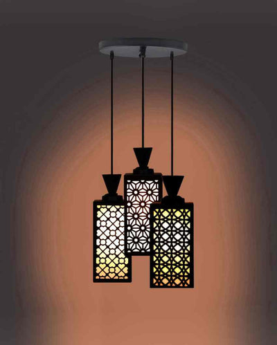 Modular 3 Lights Wooden Premium Foyer Ceiling Lamp | 8 x 4 x 35 inches