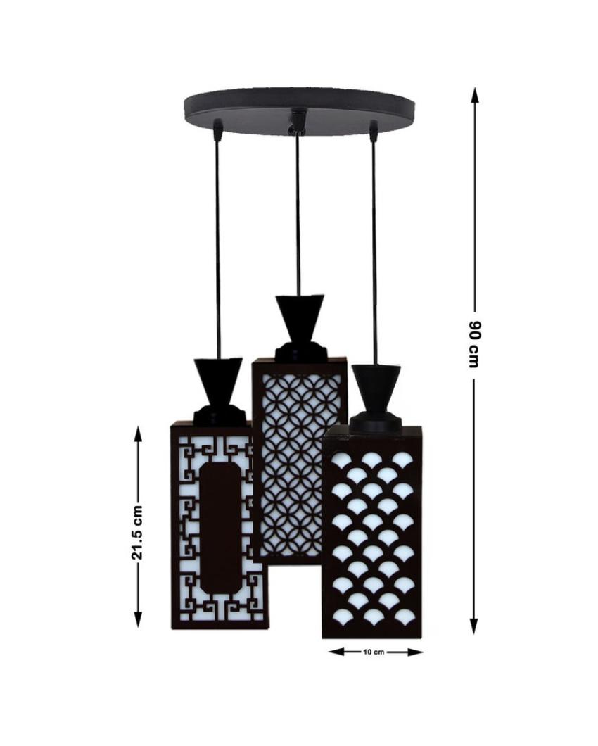 Artístico 3 Shades Wooden Pendant Ceiling Lamp | 8 x 4 x 35 inches