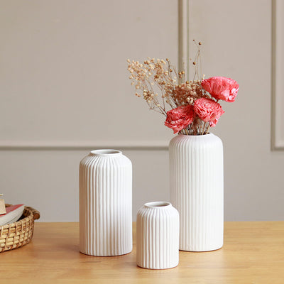 Modern White Ribbed | Set Of 3 Vases Default Title