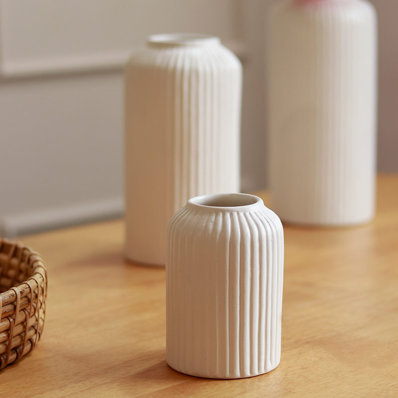 Modern White Ribbed | Set Of 3 Vases Default Title