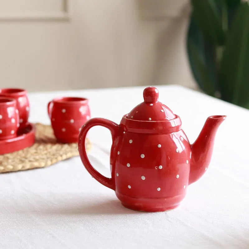 Red Polka Dots Tea Set | Set of 8