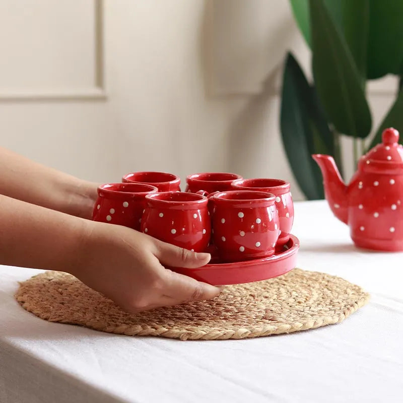 Red Polka Dots Tea Set | Set of 8