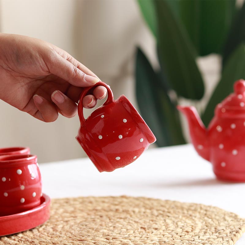 Red Polka Dots Tea Set | Set of 8