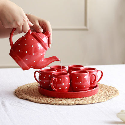 Red Polka Dots Tea Set | Set of 8