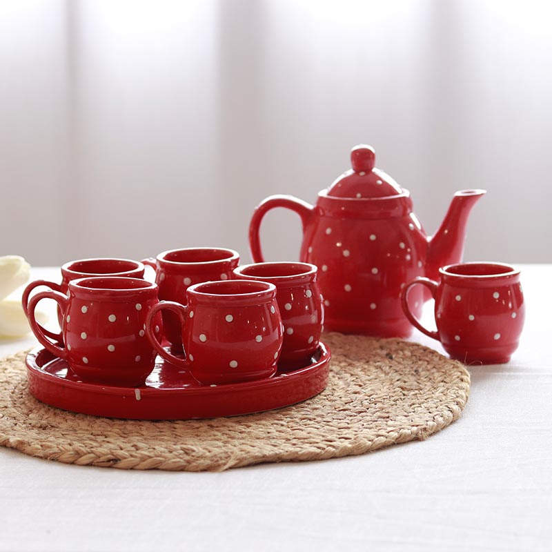 Red Polka Dots Tea Set | Set of 8