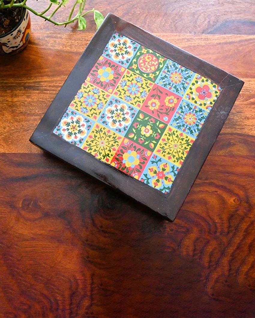 Square Wooden Tiles Bajot Chowki | 12 x 12 x 3 inches