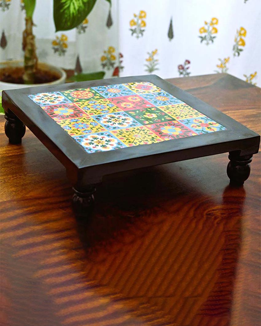 Square Wooden Tiles Bajot Chowki | 12 x 12 x 3 inches