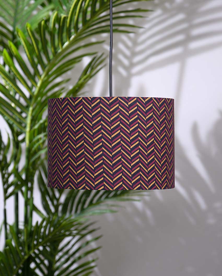 Stylish Chevron Cotton Fabric and Coated Frame Pendant Light With Wire Cable