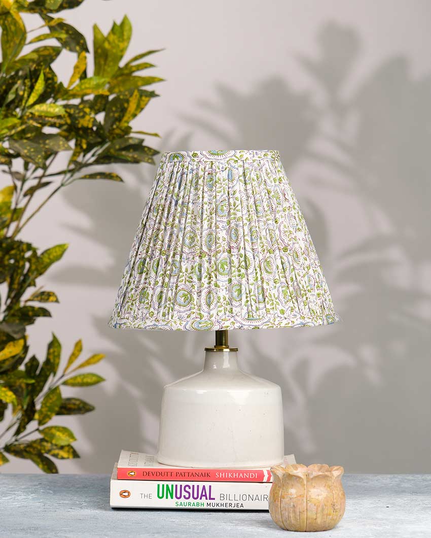 Elegant White & Green Cotton Fabric and Coated Frame Block Print Empire Lampshade