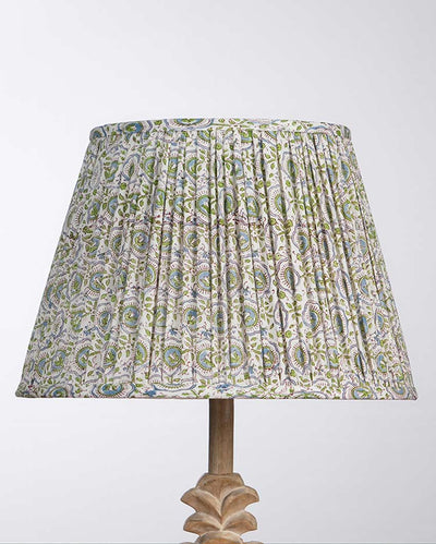 Elegant White & Green Cotton Fabric and Coated Frame Block Print Empire Lampshade