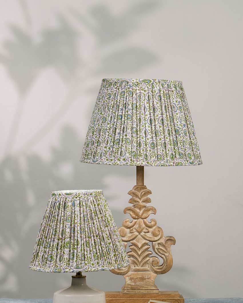 Elegant White & Green Cotton Fabric and Coated Frame Block Print Empire Lampshade