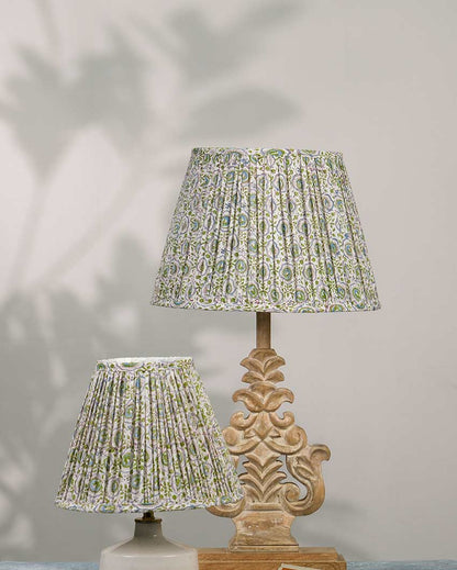 Elegant White & Green Cotton Fabric and Coated Frame Block Print Empire Lampshade