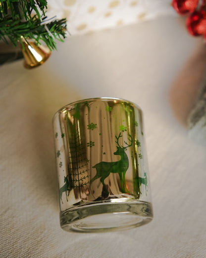 Mercury Glass Tealight Holder Deer Green