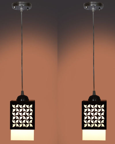 Beautifully Crafted Wooden Style Creative Pendant Lamp | Set of 2 | 4 x 4 x 34 inches