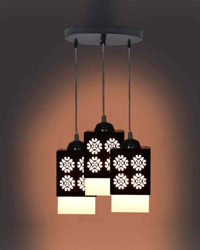 Luminoso 3 Shades Wooden Pendant Hanging Ceiling Lamp | 5 x 6 x 32 inches