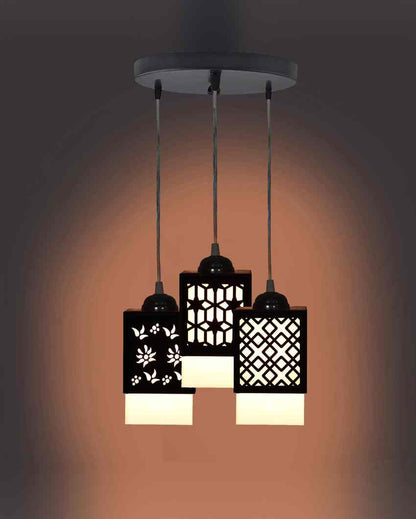 Arabic Wooden Pendant 3 Lights Hallway Ceiling Lamp | 5 x 6 x 32 inches