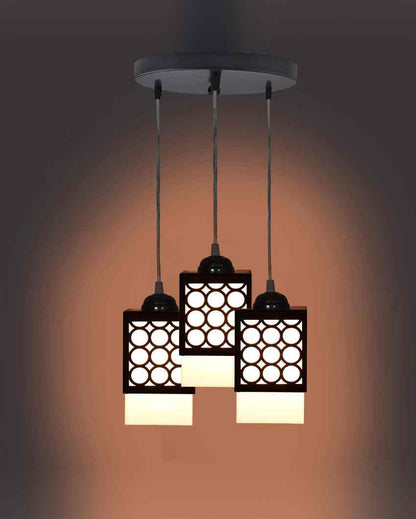 Elegancia 3 Shades Wooden Pendant Hanging Ceiling Lamp | 5 x 6 x 32 inches