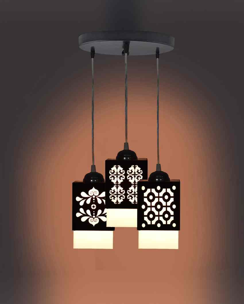 Artesanía 3 Shades Wooden Pendant Hanging Ceiling Lamp | 5 x 6 x 32 inches