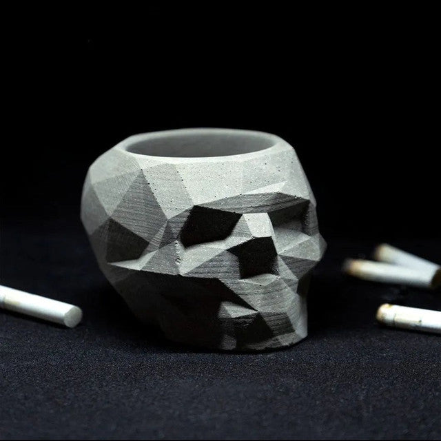 Unique Artistic Shape Skull Concrete Ashtray | 4 x 3 x 3 inches