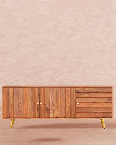 Elegant Brown Slat Sideboard | 67 x 16 x 26 inches