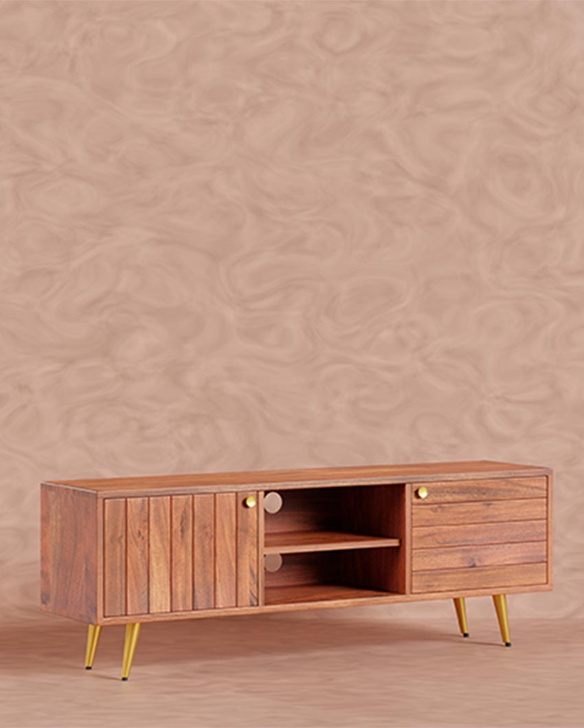 Functional Brown Slat TV Cabinet | 53 x 14 x 20 inches