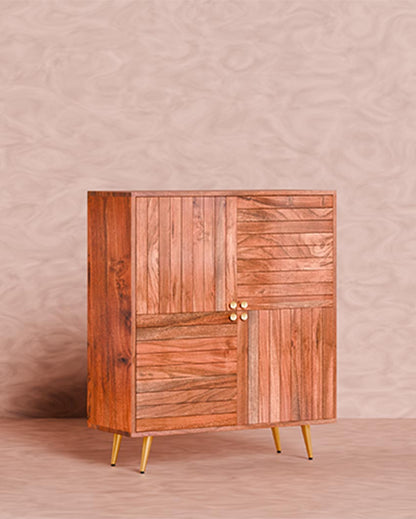 Sleek Brown Slat Four Door Cabinet | 39 x 16 x 45 inches