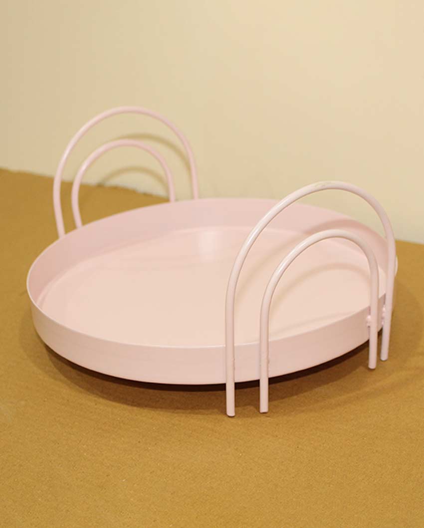 Beautiful Round Design Baby Pink Serving Tray | 10 x 5 inches