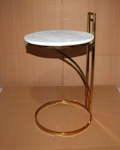 Premium Round Build White Shade Gold Plated Side Table | 15 x 20 inches