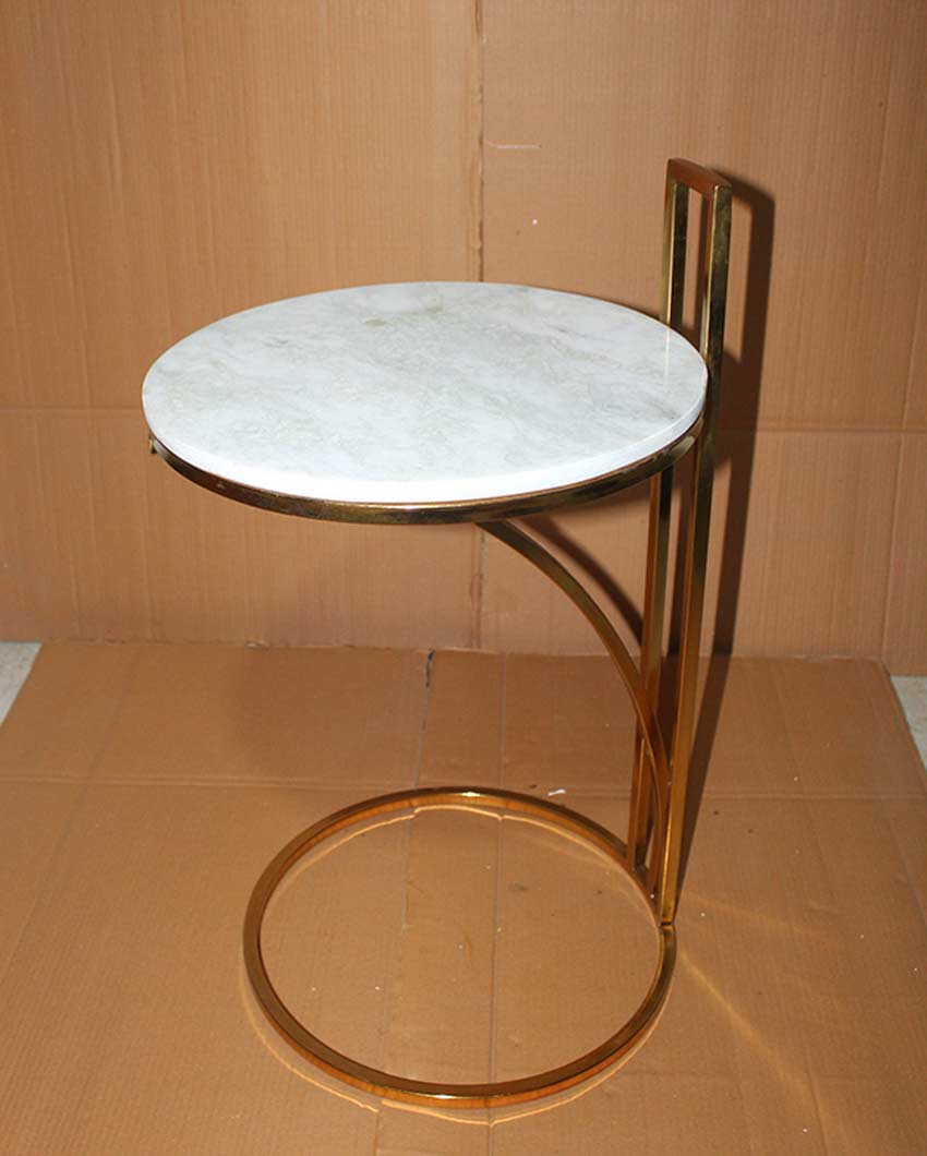 Premium Round Build White Shade Gold Plated Side Table | 15 x 20 inches