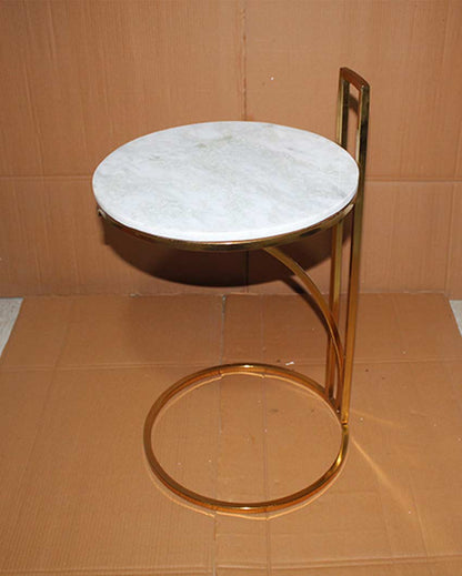 Premium Round Build White Shade Gold Plated Side Table | 15 x 20 inches