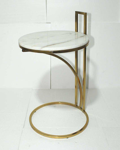 Premium Round Build White Shade Gold Plated Side Table | 15 x 20 inches