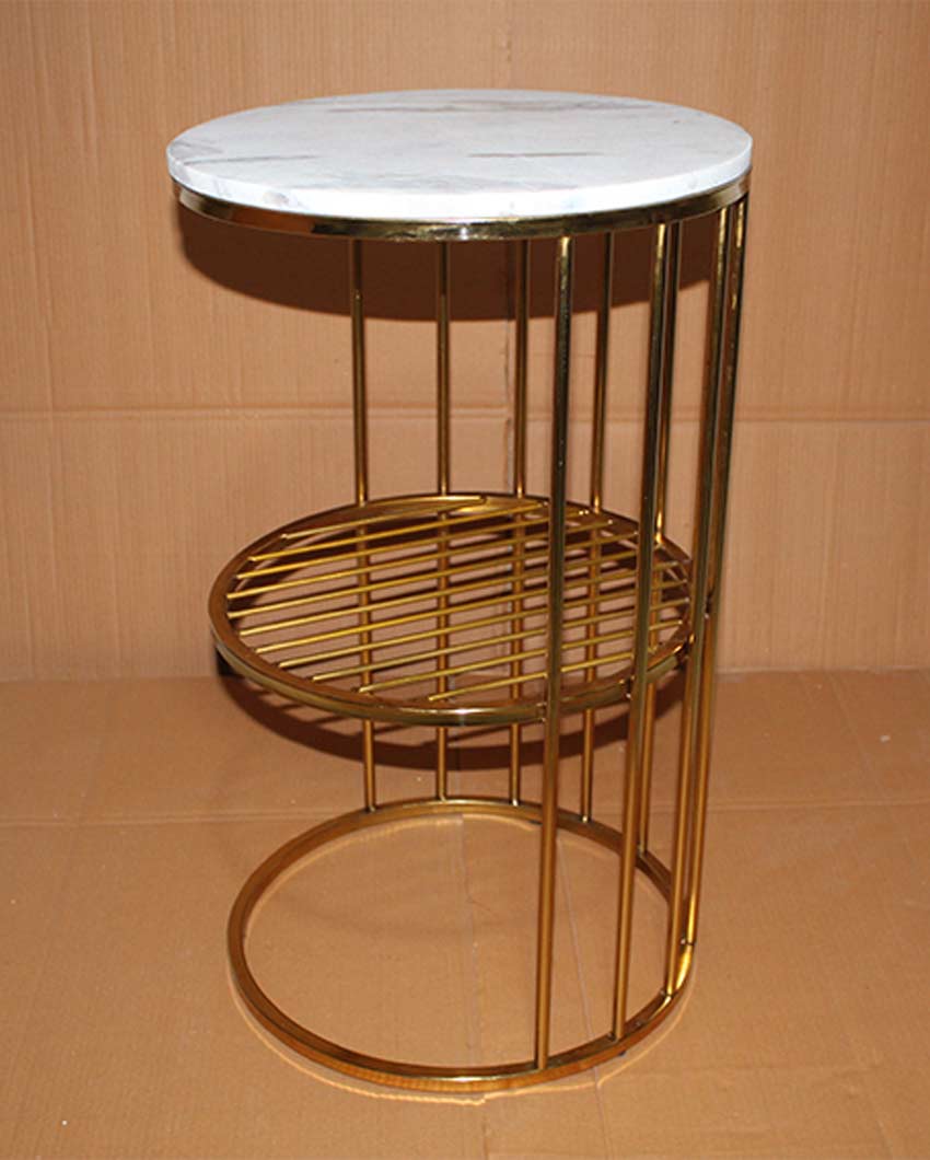 Elegant Round Design White Shade Gold Plated Side Table | 15 x 25 inches