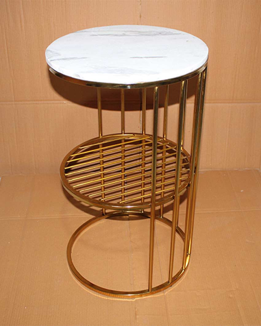 Elegant Round Design White Shade Gold Plated Side Table | 15 x 25 inches