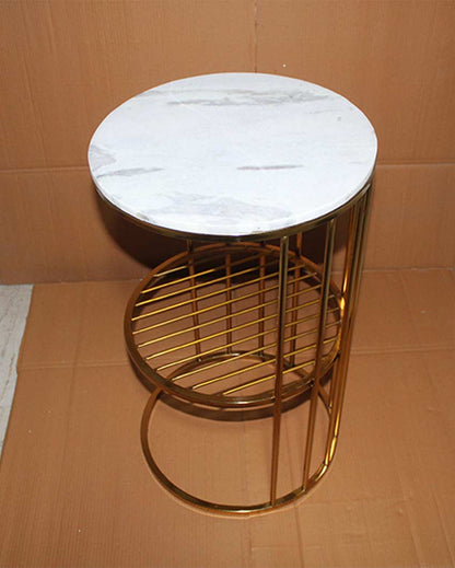 Elegant Round Design White Shade Gold Plated Side Table | 15 x 25 inches