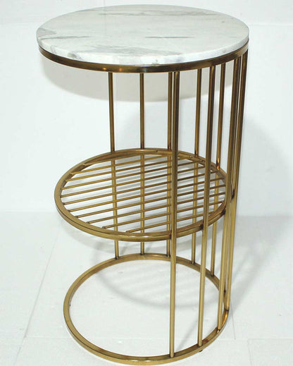 Elegant Round Design White Shade Gold Plated Side Table | 15 x 25 inches