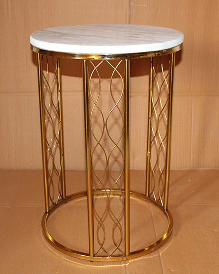 Premium Round Build White Shade Gold Plated Table | 15 x 21 inches