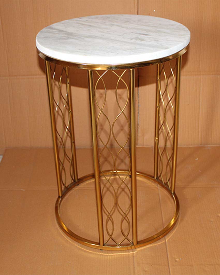 Premium Round Build White Shade Gold Plated Table | 15 x 21 inches