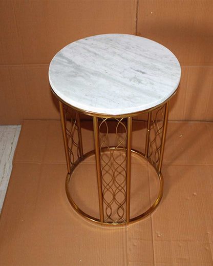 Premium Round Build White Shade Gold Plated Table | 15 x 21 inches